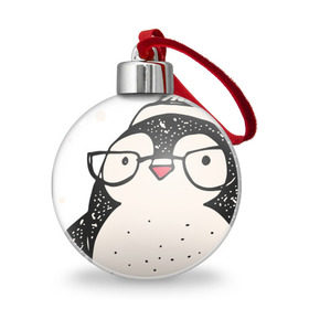 Ёлочный шар с принтом Пингвин с шариком в Новосибирске, Пластик | Диаметр: 77 мм | christmas | new year | winter | зима | новый год | пингвин | рождество