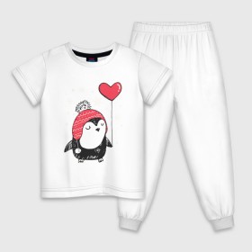 Детская пижама хлопок с принтом Пингвин с шариком в Новосибирске, 100% хлопок |  брюки и футболка прямого кроя, без карманов, на брюках мягкая резинка на поясе и по низу штанин
 | christmas | new year | winter | зима | новый год | пингвин | рождество