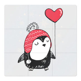 Магнитный плакат 3Х3 с принтом Пингвин с шариком в Новосибирске, Полимерный материал с магнитным слоем | 9 деталей размером 9*9 см | Тематика изображения на принте: christmas | new year | winter | зима | новый год | пингвин | рождество