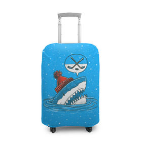 Чехол для чемодана 3D с принтом Акула хоккейный фанат в Новосибирске, 86% полиэфир, 14% спандекс | двустороннее нанесение принта, прорези для ручек и колес | fan | fish | hochey | ocean | predator | sea | shark | water | акула | вода | игра | лед | море | океан | рыба | фанат | хищник | хоккей | шайба