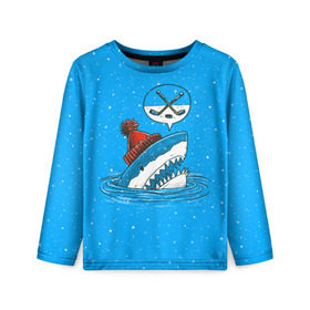 Детский лонгслив 3D с принтом Акула хоккейный фанат в Новосибирске, 100% полиэстер | длинные рукава, круглый вырез горловины, полуприлегающий силуэт
 | fan | fish | hochey | ocean | predator | sea | shark | water | акула | вода | игра | лед | море | океан | рыба | фанат | хищник | хоккей | шайба
