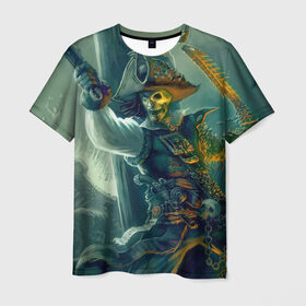 Мужская футболка 3D с принтом Пират в Новосибирске, 100% полиэфир | прямой крой, круглый вырез горловины, длина до линии бедер | Тематика изображения на принте: gangplank | league of legends | lol | pirate | гангпланк | лига легенд | лол | пират