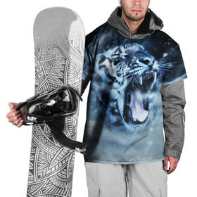 Накидка на куртку 3D с принтом Белый тигр в Новосибирске, 100% полиэстер |  | Тематика изображения на принте: зима | клыки | метель | пасть | снег | тигр | хищник