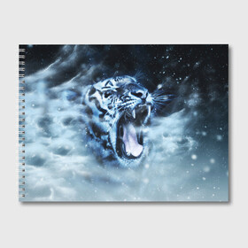 Альбом для рисования с принтом Белый тигр в Новосибирске, 100% бумага
 | матовая бумага, плотность 200 мг. | зима | клыки | метель | пасть | снег | тигр | хищник