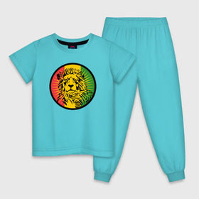 Детская пижама хлопок с принтом Ямайский лев в Новосибирске, 100% хлопок |  брюки и футболка прямого кроя, без карманов, на брюках мягкая резинка на поясе и по низу штанин
 | лев | раста | ямайка