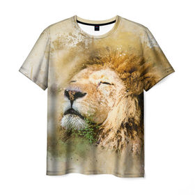 Мужская футболка 3D с принтом Лев в Новосибирске, 100% полиэфир | прямой крой, круглый вырез горловины, длина до линии бедер | зверь | лев | тигр | хищник