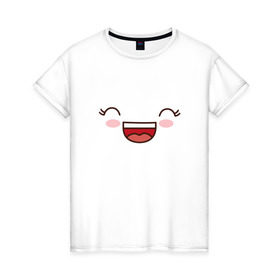 Женская футболка хлопок с принтом Каваи в Новосибирске, 100% хлопок | прямой крой, круглый вырез горловины, длина до линии бедер, слегка спущенное плечо | возмущение | каваи | кавай | любовь | подмигивание | поцелуй | радость | слезы | смущение | удивление | улыбка | шок | эмоции