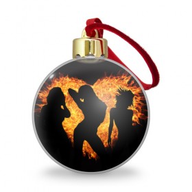 Ёлочный шар с принтом Танец огня в Новосибирске, Пластик | Диаметр: 77 мм | любовь | огонь | пламя | сердце | танец