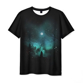 Мужская футболка 3D с принтом Взгляд на звезды в Новосибирске, 100% полиэфир | прямой крой, круглый вырез горловины, длина до линии бедер | cosmos | galaxy | hipster | moon | night | planet | space | star | universe | вселенная | галактика | звезды | космос | луна | ночь | планета | хипстер