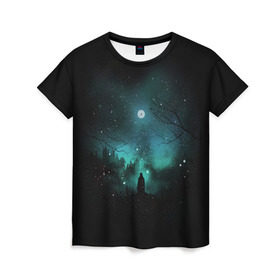 Женская футболка 3D с принтом Взгляд на звезды в Новосибирске, 100% полиэфир ( синтетическое хлопкоподобное полотно) | прямой крой, круглый вырез горловины, длина до линии бедер | cosmos | galaxy | hipster | moon | night | planet | space | star | universe | вселенная | галактика | звезды | космос | луна | ночь | планета | хипстер