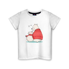 Детская футболка хлопок с принтом Белые Мишки в Новосибирске, 100% хлопок | круглый вырез горловины, полуприлегающий силуэт, длина до линии бедер | christmas | hipster | new year | winter | зима | новый год | рождество | хипстер