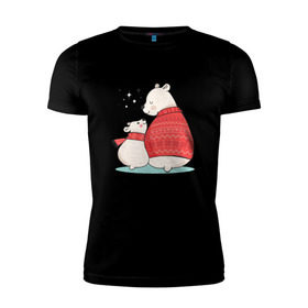 Мужская футболка премиум с принтом Белые Мишки в Новосибирске, 92% хлопок, 8% лайкра | приталенный силуэт, круглый вырез ворота, длина до линии бедра, короткий рукав | christmas | hipster | new year | winter | зима | новый год | рождество | хипстер