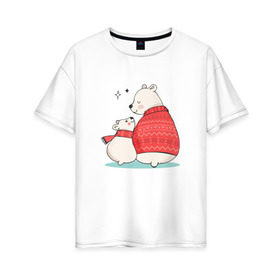 Женская футболка хлопок Oversize с принтом Белые Мишки в Новосибирске, 100% хлопок | свободный крой, круглый ворот, спущенный рукав, длина до линии бедер
 | christmas | hipster | new year | winter | зима | новый год | рождество | хипстер