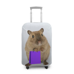Чехол для чемодана 3D с принтом Хомяк с сумкой в Новосибирске, 86% полиэфир, 14% спандекс | двустороннее нанесение принта, прорези для ручек и колес | грызун | животные | крыса | мышь | хомяк | яблоко