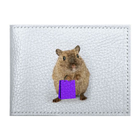 Обложка для студенческого билета с принтом Хомяк с сумкой в Новосибирске, натуральная кожа | Размер: 11*8 см; Печать на всей внешней стороне | Тематика изображения на принте: грызун | животные | крыса | мышь | хомяк | яблоко