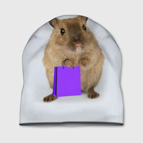 Шапка 3D с принтом Хомяк с сумкой в Новосибирске, 100% полиэстер | универсальный размер, печать по всей поверхности изделия | грызун | животные | крыса | мышь | хомяк | яблоко