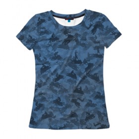 Женская футболка 3D с принтом Камуфляж со снегоходами в Новосибирске, 100% полиэфир ( синтетическое хлопкоподобное полотно) | прямой крой, круглый вырез горловины, длина до линии бедер | зима | милитари | синий | снег | снегоход | текстура | экстремальный | экстрим
