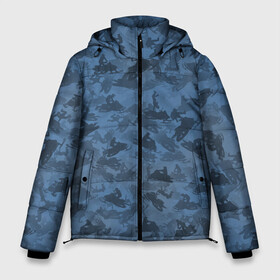Мужская зимняя куртка 3D с принтом Камуфляж со снегоходами в Новосибирске, верх — 100% полиэстер; подкладка — 100% полиэстер; утеплитель — 100% полиэстер | длина ниже бедра, свободный силуэт Оверсайз. Есть воротник-стойка, отстегивающийся капюшон и ветрозащитная планка. 

Боковые карманы с листочкой на кнопках и внутренний карман на молнии. | Тематика изображения на принте: зима | милитари | синий | снег | снегоход | текстура | экстремальный | экстрим