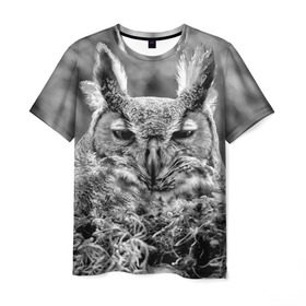 Мужская футболка 3D с принтом Филин в Новосибирске, 100% полиэфир | прямой крой, круглый вырез горловины, длина до линии бедер | bird | nest | night | nocturnal | owl | predator | гнездо | ночной | птица | сова | филин | хищник