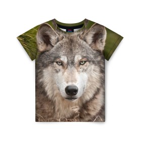 Детская футболка 3D с принтом Волк в Новосибирске, 100% гипоаллергенный полиэфир | прямой крой, круглый вырез горловины, длина до линии бедер, чуть спущенное плечо, ткань немного тянется | animal | eyes | forest | predator | wild | wolf | взгляд | волк | дикий | животное | зверь | лес | хищник