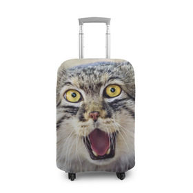 Чехол для чемодана 3D с принтом Дикий кот в Новосибирске, 86% полиэфир, 14% спандекс | двустороннее нанесение принта, прорези для ручек и колес | animal | cat | eyes | jaws | predator | teeth | wild | взгляд | дикий | животное | клыки | кот | пасть | хищник