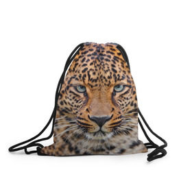 Рюкзак-мешок 3D с принтом Леопард в Новосибирске, 100% полиэстер | плотность ткани — 200 г/м2, размер — 35 х 45 см; лямки — толстые шнурки, застежка на шнуровке, без карманов и подкладки | Тематика изображения на принте: animal | leopard | look | predator | spotted | wild | взгляд | дикий | животное | леопард | пятнистый | хищник