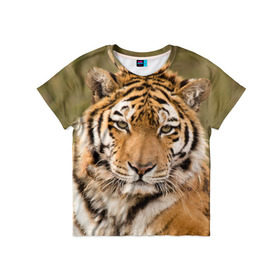Детская футболка 3D с принтом Тигр в Новосибирске, 100% гипоаллергенный полиэфир | прямой крой, круглый вырез горловины, длина до линии бедер, чуть спущенное плечо, ткань немного тянется | animal | predator | striped | tiger | view | wild | взгляд | дикий | животное | полосатый | тигр | хищник