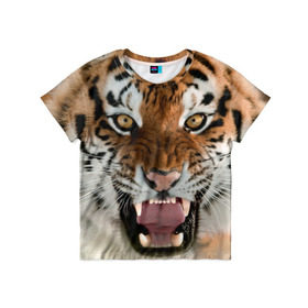 Детская футболка 3D с принтом Тигр в Новосибирске, 100% гипоаллергенный полиэфир | прямой крой, круглый вырез горловины, длина до линии бедер, чуть спущенное плечо, ткань немного тянется | Тематика изображения на принте: animal | predator | striped | tiger | view | wild | взгляд | дикий | животное | полосатый | тигр | хищник