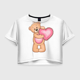 Женская футболка 3D укороченная с принтом Teddy Bear в Новосибирске, 100% полиэстер | круглая горловина, длина футболки до линии талии, рукава с отворотами | teddy bear девушкам медведь тедди