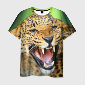 Мужская футболка 3D с принтом Леопард в Новосибирске, 100% полиэфир | прямой крой, круглый вырез горловины, длина до линии бедер | animal | leopard | look | predator | spotted | wild | взгляд | дикий | животное | леопард | пятнистый | хищник