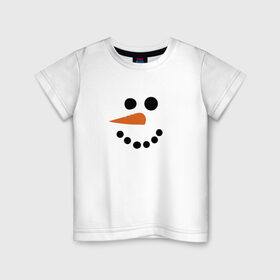 Детская футболка хлопок с принтом Снеговик минимализм в Новосибирске, 100% хлопок | круглый вырез горловины, полуприлегающий силуэт, длина до линии бедер | год петуха | детям | крутой снеговик | любимым. | минимализм | морковка | новый год | подарок | популярное | снег | снеговик