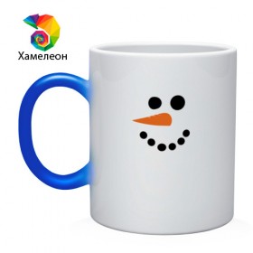 Кружка хамелеон с принтом Снеговик минимализм в Новосибирске, керамика | меняет цвет при нагревании, емкость 330 мл | год петуха | детям | крутой снеговик | любимым. | минимализм | морковка | новый год | подарок | популярное | снег | снеговик