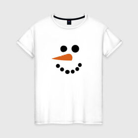 Женская футболка хлопок с принтом Снеговик минимализм в Новосибирске, 100% хлопок | прямой крой, круглый вырез горловины, длина до линии бедер, слегка спущенное плечо | год петуха | детям | крутой снеговик | любимым. | минимализм | морковка | новый год | подарок | популярное | снег | снеговик