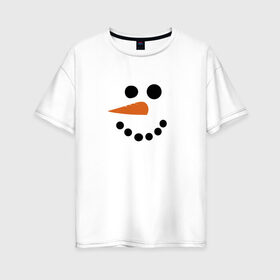 Женская футболка хлопок Oversize с принтом Снеговик минимализм в Новосибирске, 100% хлопок | свободный крой, круглый ворот, спущенный рукав, длина до линии бедер
 | год петуха | детям | крутой снеговик | любимым. | минимализм | морковка | новый год | подарок | популярное | снег | снеговик