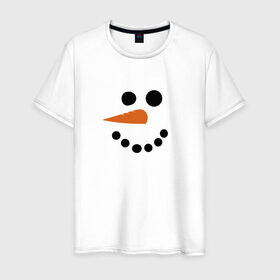 Мужская футболка хлопок с принтом Снеговик минимализм в Новосибирске, 100% хлопок | прямой крой, круглый вырез горловины, длина до линии бедер, слегка спущенное плечо. | год петуха | детям | крутой снеговик | любимым. | минимализм | морковка | новый год | подарок | популярное | снег | снеговик