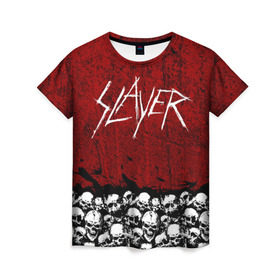 Женская футболка 3D с принтом Slayer Red в Новосибирске, 100% полиэфир ( синтетическое хлопкоподобное полотно) | прямой крой, круглый вырез горловины, длина до линии бедер | metal | rock | метал | рок | слэйер | трэш | череп