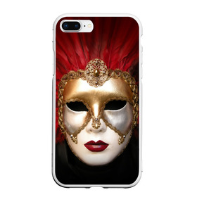 Чехол для iPhone 7Plus/8 Plus матовый с принтом Венецианская маска в Новосибирске, Силикон | Область печати: задняя сторона чехла, без боковых панелей | Тематика изображения на принте: венеция | италия | карнавал | красный | лицо | перья