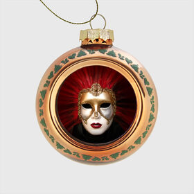Стеклянный ёлочный шар с принтом Венецианская маска в Новосибирске, Стекло | Диаметр: 80 мм | Тематика изображения на принте: венеция | италия | карнавал | красный | лицо | перья