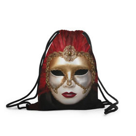 Рюкзак-мешок 3D с принтом Венецианская маска в Новосибирске, 100% полиэстер | плотность ткани — 200 г/м2, размер — 35 х 45 см; лямки — толстые шнурки, застежка на шнуровке, без карманов и подкладки | венеция | италия | карнавал | красный | лицо | перья
