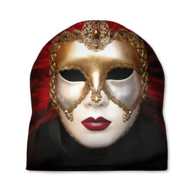 Шапка 3D с принтом Венецианская маска в Новосибирске, 100% полиэстер | универсальный размер, печать по всей поверхности изделия | венеция | италия | карнавал | красный | лицо | перья
