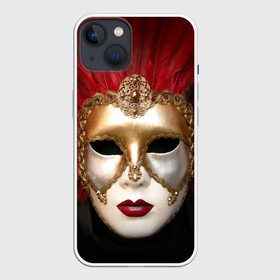 Чехол для iPhone 13 с принтом Венецианская маска в Новосибирске,  |  | Тематика изображения на принте: венеция | италия | карнавал | красный | лицо | перья