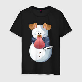 Мужская футболка хлопок с принтом Снеговик снэпчат 2 в Новосибирске, 100% хлопок | прямой крой, круглый вырез горловины, длина до линии бедер, слегка спущенное плечо. | Тематика изображения на принте: snapchat | радуга | снеговик | снэпчат | уши | фильтр | язык