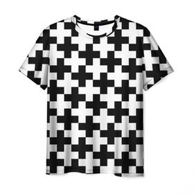 Мужская футболка 3D с принтом Крест в Новосибирске, 100% полиэфир | прямой крой, круглый вырез горловины, длина до линии бедер | Тематика изображения на принте: cross | крест | оптическая иллюзия | орнамент | узор | чёрно белый