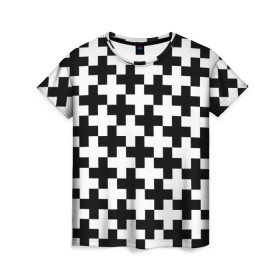 Женская футболка 3D с принтом Крест в Новосибирске, 100% полиэфир ( синтетическое хлопкоподобное полотно) | прямой крой, круглый вырез горловины, длина до линии бедер | Тематика изображения на принте: cross | крест | оптическая иллюзия | орнамент | узор | чёрно белый