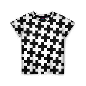 Детская футболка 3D с принтом Крест в Новосибирске, 100% гипоаллергенный полиэфир | прямой крой, круглый вырез горловины, длина до линии бедер, чуть спущенное плечо, ткань немного тянется | Тематика изображения на принте: cross | крест | оптическая иллюзия | орнамент | узор | чёрно белый