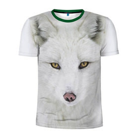 Мужская футболка 3D спортивная с принтом Полярная лиса в Новосибирске, 100% полиэстер с улучшенными характеристиками | приталенный силуэт, круглая горловина, широкие плечи, сужается к линии бедра | animal | polar fox | predator | sly | white | wild | белая | дикая | животное | лиса | полярная | хитрая | хищник