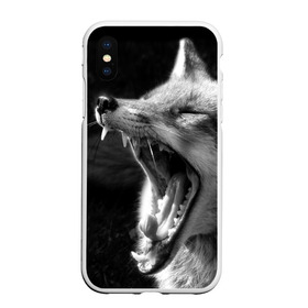 Чехол для iPhone XS Max матовый с принтом Лиса в Новосибирске, Силикон | Область печати: задняя сторона чехла, без боковых панелей | animal | bw | fox | jaws | predator | sly | teeth | wild | yawn | дикая | животное | зевает | зубы | лиса | пасть | хитрая | хищник | чб