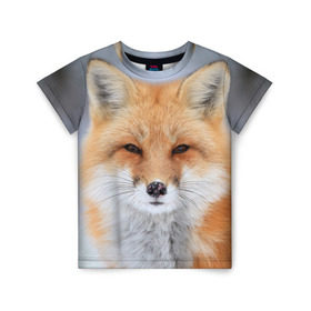 Детская футболка 3D с принтом Лиса в Новосибирске, 100% гипоаллергенный полиэфир | прямой крой, круглый вырез горловины, длина до линии бедер, чуть спущенное плечо, ткань немного тянется | animal | fox | look | predator | red | sly | wild | взгляд | дикая | животное | лиса | рыжая | хитрая | хищник
