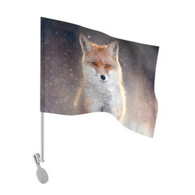 Флаг для автомобиля с принтом Лиса в Новосибирске, 100% полиэстер | Размер: 30*21 см | animal | baby | fox | predator | red | sly | snow | view | wild | winter | взгляд | дикая | животное | зима | лиса | малыш | рыжая | снег | хитрая | хищник