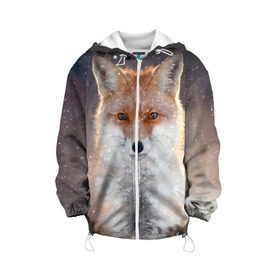 Детская куртка 3D с принтом Лиса в Новосибирске, 100% полиэстер | застежка — молния, подол и капюшон оформлены резинкой с фиксаторами, по бокам — два кармана без застежек, один потайной карман на груди, плотность верхнего слоя — 90 г/м2; плотность флисового подклада — 260 г/м2 | Тематика изображения на принте: animal | baby | fox | predator | red | sly | snow | view | wild | winter | взгляд | дикая | животное | зима | лиса | малыш | рыжая | снег | хитрая | хищник